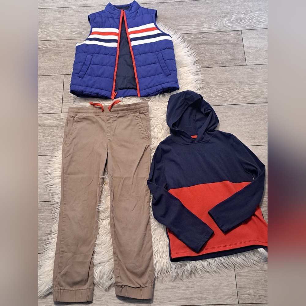 Basically Brand New Andy & Evan Blue and Red Vest with Tan Pants and Hoodie Set